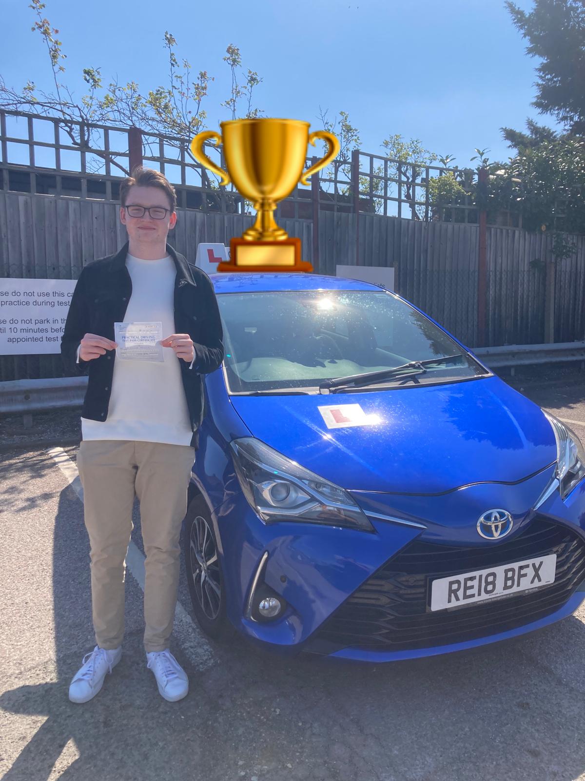 Happy student V.P. who passed driving test in London